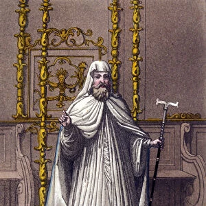 Russian Orthodox Pope in ceremonial dress. in The old and modern costume by Ferrario, Milan, 1820