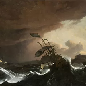 Ships in a Stormy Sea off a Coast, circa 1700-1705 (oil on canvas)