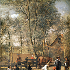 Skittle Players outside an Inn, c. 1660-63 (oil on panel)