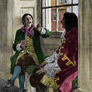 Thomas Tew (left) spoke with New York Governor Benjamin Fletcher in 1694