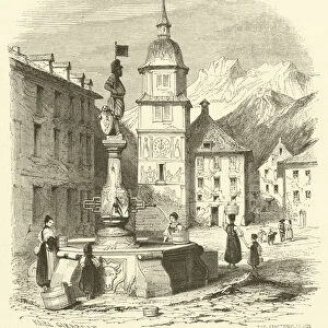 Vue de la place principale d Altorf, capitale du canton d Uri (engraving)