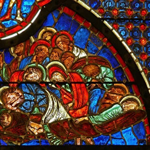 Window depicting the disciples asleep in Gethsemane (stained glass)