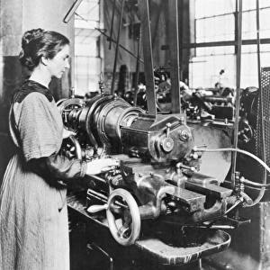 Woman working at internal thread milling machine, Norton Grinding Co. Worcester, Ma