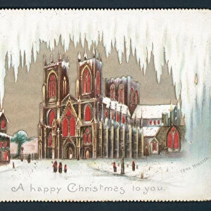 York Minster in winter, Christmas Card (chromolitho)