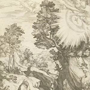 Landscape with vision of St. Francis of Assisi, print maker: Cornelis Cort, Girolamo