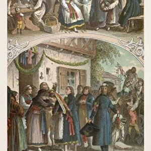 Traditional hungarian wedding, Hungary, 19th century, bride, groom, man, woman, food