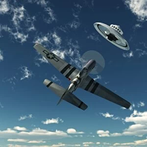 An American P-51 Mustang gives chase to a UFO