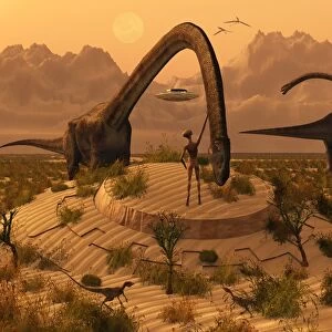 Omeisaurus dinosaurs communicating with alien reptoid beings
