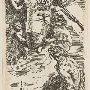 Allegory of the Foglia River with the city of Pesaros coat of arms, frontispiece for
