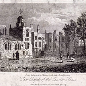 The chapel at Charterhouse with figures, Finsbury, London, 1817. Artist: Thomas Higham