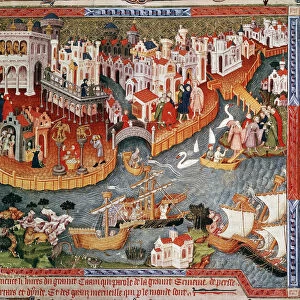 Marco Polo sailing from Venice in 1271, (15th century)