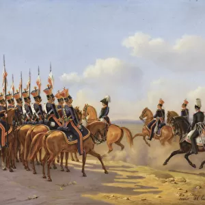Nicholas I and his entourage reviewing the Life Guards Lancer (Ulansky) His Majestys Regiment, 1846
