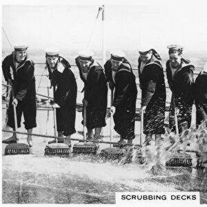 Scrubbing the deck on board HMS Nelson, 1937