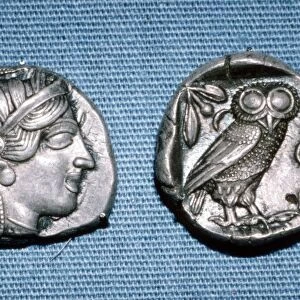 Tetradrachm, Greek Coin, Silver Head of Athena and Owl, mid to late 5th century BC