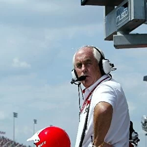 Indy Racing League: Roger Penske Penske Racing Team Owner watches his drivers finish first and third from the pit wall