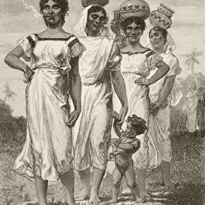 19Th Century Paraguayan Country Girls. From A 19Th Century Illustration