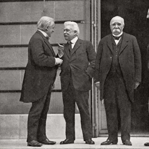 The Big Four At Versailles, France During The Peace Treaty Of 1919 At The End Of World War One. From Left, David Lloyd George, Vittorio Emanuele Orlando, Georges Benjamin Clemenceau And Thomas Woodrow Wilson. From The Year 1919 Illustrated