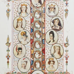 Consorts Of British Sovereigns. From Top Clockwise, Alexandra Of Denmark Consort Of Edward Vii, Isabella Of France Consort Of Edward Ii, Catherine Of Aragon Consort Of Henry Viii, Mary Of Modena Consort Of James Ii, Caroline Of Brandenburg-Ansbach Consort Of George Ii, Adelaide Of Saxe-Meiningen Consort Of William Iv, Mary Of Teck Consort Of George V, Charlotte Of Mecklenburg-Strelitz Consort Of George Iii, Mary Consort Of William Iii, Anne Of Denmark Consort Of James I, Anne Neville Consort Of Richard Iii And Eleanor Of Castille Consort Of Edward I. From The Illustrated London News, 1910