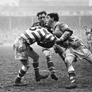 Action during the Rugby League clash between Wigan and Bradford Northern at Central Park