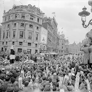 The Coronation of Queen Elizabeth II. Crowds cheer the arrival of the Golden State