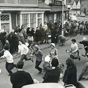 The start of yesterdays Alcester Shrove Tuesday pancake race