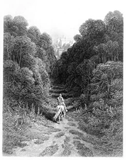 Lancelot approaches the Castle at Astolat, illustration from Idylls of the King