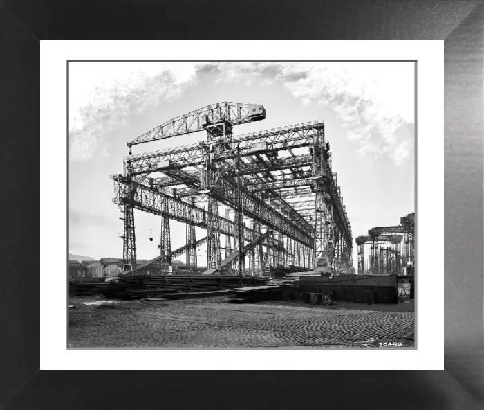Framed Print : Print of the Arrol Gantry at Harland and Wolff Shipyard, Belfast Framed Print : Print of the Arrol Gantry at Harland and Wolff Shipyard, Belfast