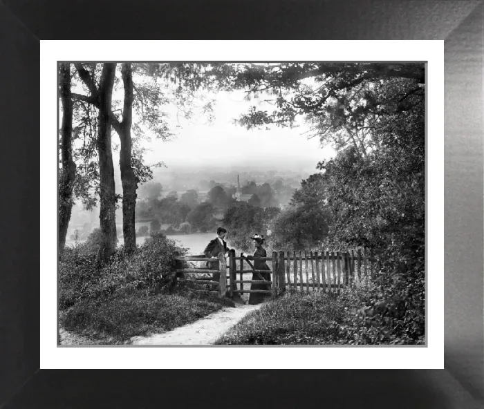 Framed Print : Print of a couple by a country gate in Mickleton, Gloucestershire Framed Print : Print of a couple by a country gate in Mickleton, Gloucestershire