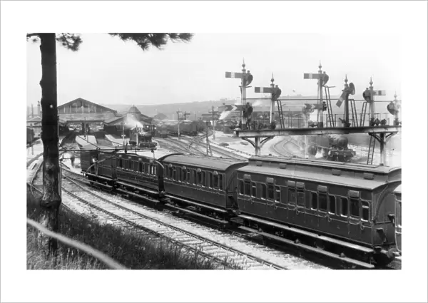 Signal gantry at Newton Abbot Station, Devon, c. 1920