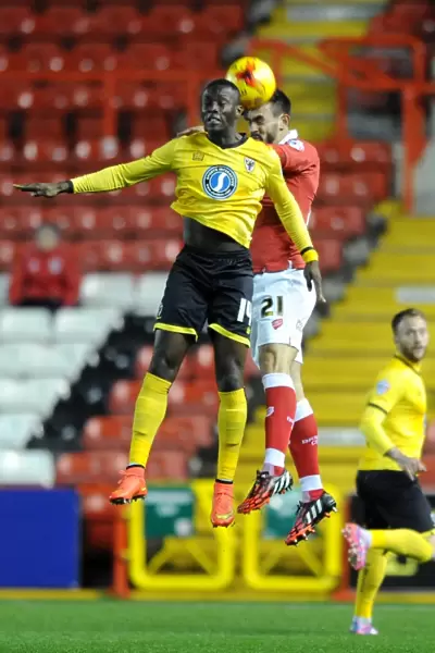 Maron Pack of Bristol City Challenges Adebayo Azeez of AFC Wimbledon for the Ball - Johnstone's Paint Trophy Clash, November 2014