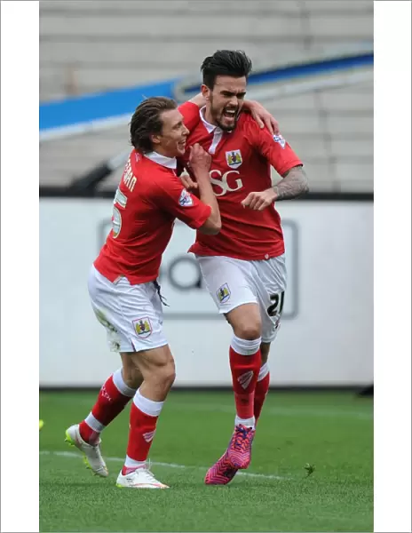 Marlon Pack and Luke Freeman: A Dynamic Duo Celebrates a Goal for Bristol City against Barnsley, 2015