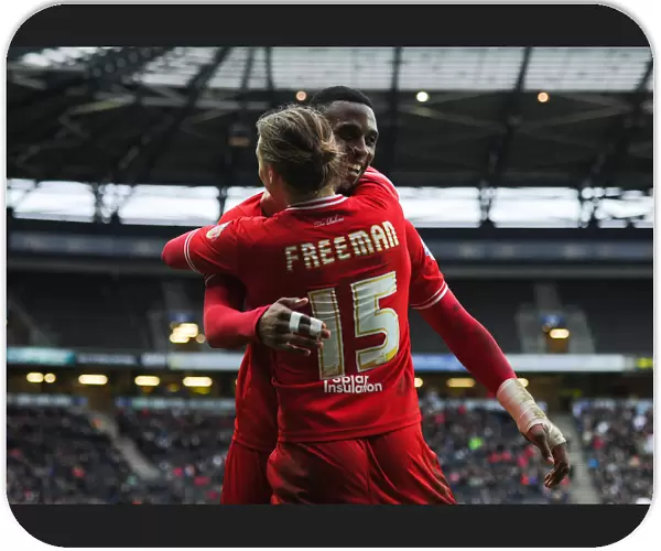 Bristol City's Jonathan Kodjia and Luke Freeman Celebrate Goals Against Milton Keynes Dons, 2016