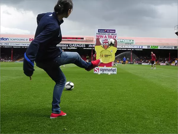 Bristol City's Natalia Pablos Sanchon Attempts the Through My Belly Challenge at Ashton Gate, 2013 (Bristol City vs Bradford City)