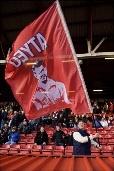 Bristol City Fan Waves Atyeo Flag at Ashton Gate before Stevenage Match, Sky Bet League One