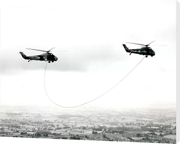 Two Westland Wessex helicopters during inflight refuelling