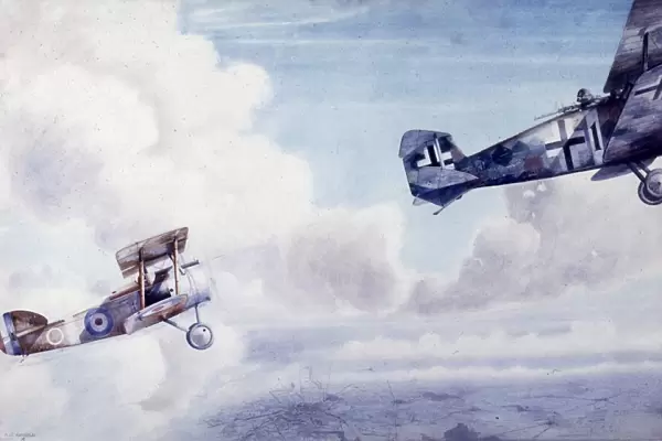 Dogfight between British and German planes, WW1