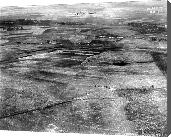 Annotated aerial shot of Western Front, France, WW1