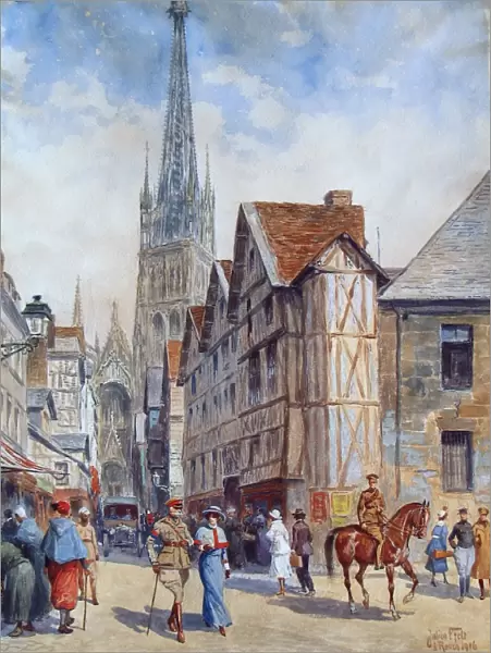 Street scene in Rouen 1916 with Cathedral in the background