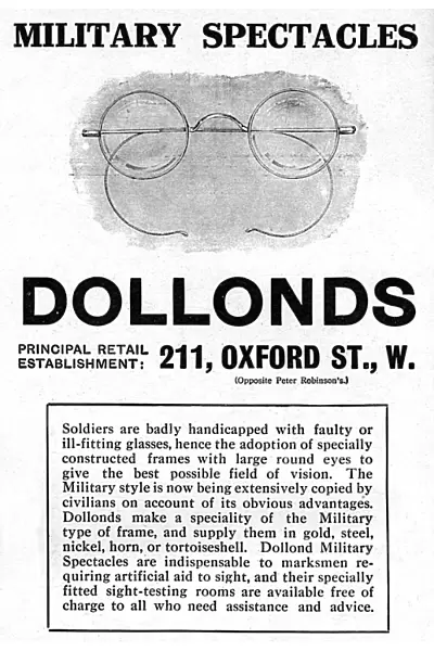 Dollonds military spectacles advertisement, WW1
