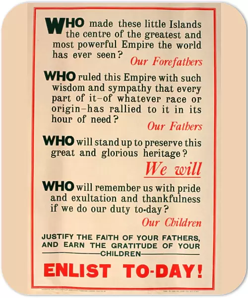 WWI Poster, Enlist Today