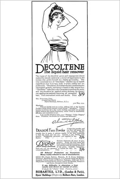 Advertisement for Decoltene liquid hair remover