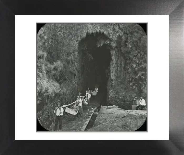 Framed Print : Black and White Print of Levada Tunnel, Madeira circa 1890s Framed Print : Black and White Print of Levada Tunnel, Madeira circa 1890s