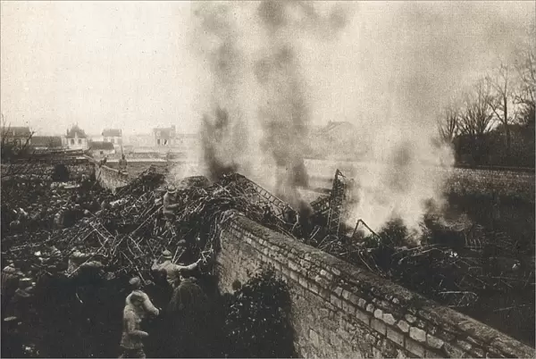 World War I. Fall of a zeppelin