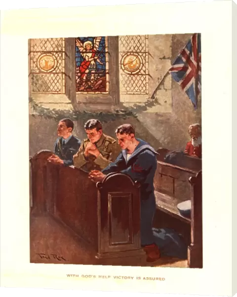 WW2 Christmas card, praying in church