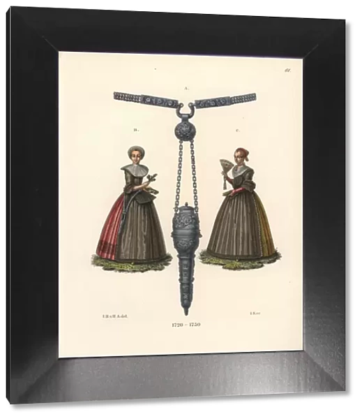 Burgher women of Augsburg in full skirts, bodices