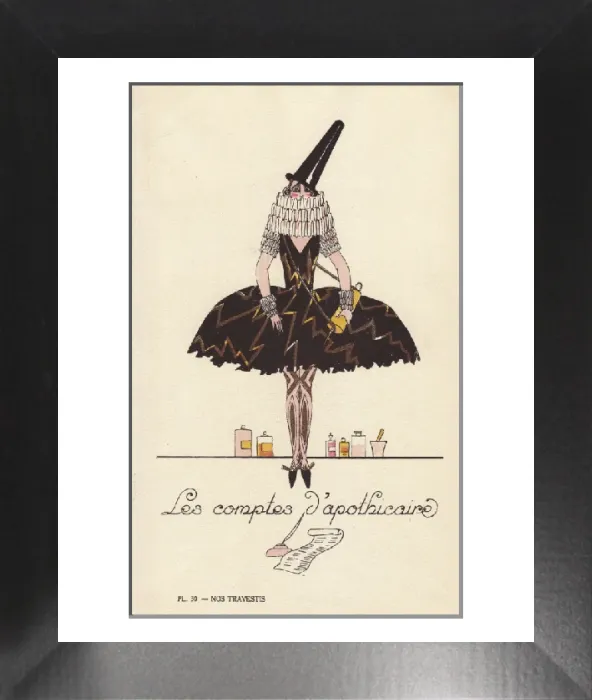 Framed Print : Woman in Fancy Dress as an Apothecary's Recipe Print, 1928 Framed Print : Woman in Fancy Dress as an Apothecary's Recipe Print, 1928
