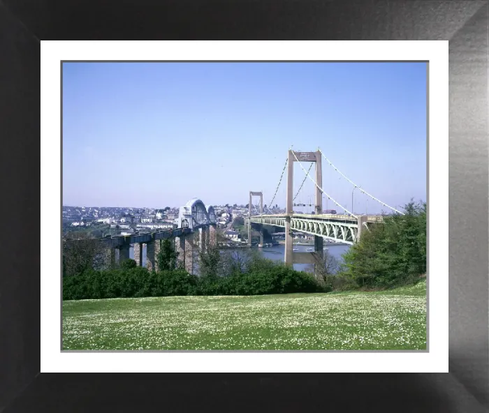 Framed Print : Two Bridges over the River Tamar Print, circa 1980s Framed Print : Two Bridges over the River Tamar Print, circa 1980s
