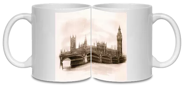 Westminster Bridge and Parliament on a Christmas card