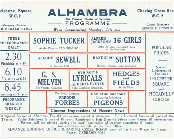 Variety flyer for the Alhambra Theatre, London