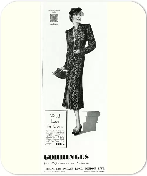 Advert for Gorringes womens wool lace for coats 1937